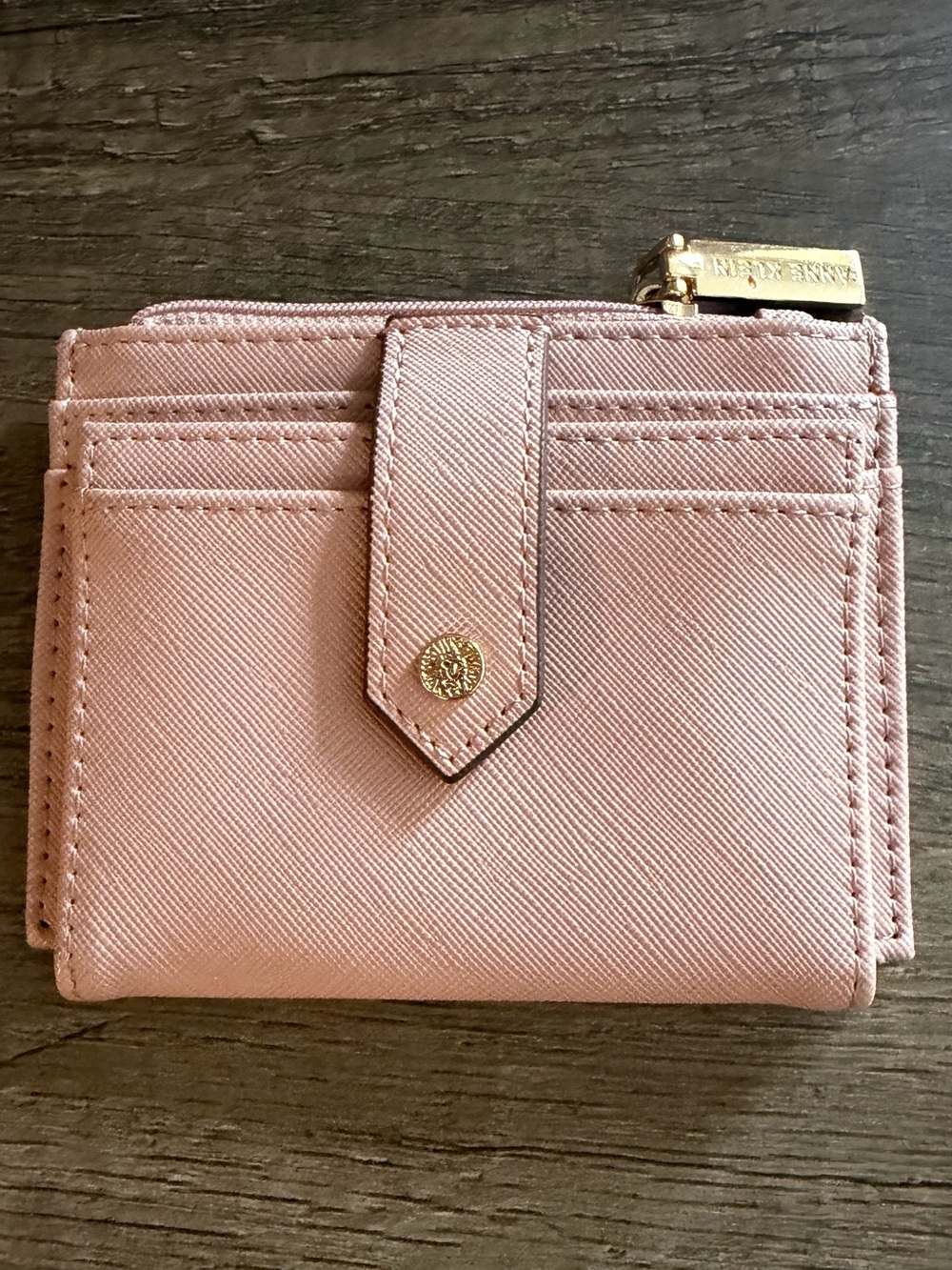 Anne Klein Pink Saffiano Mini Wallet with Gold Hardware